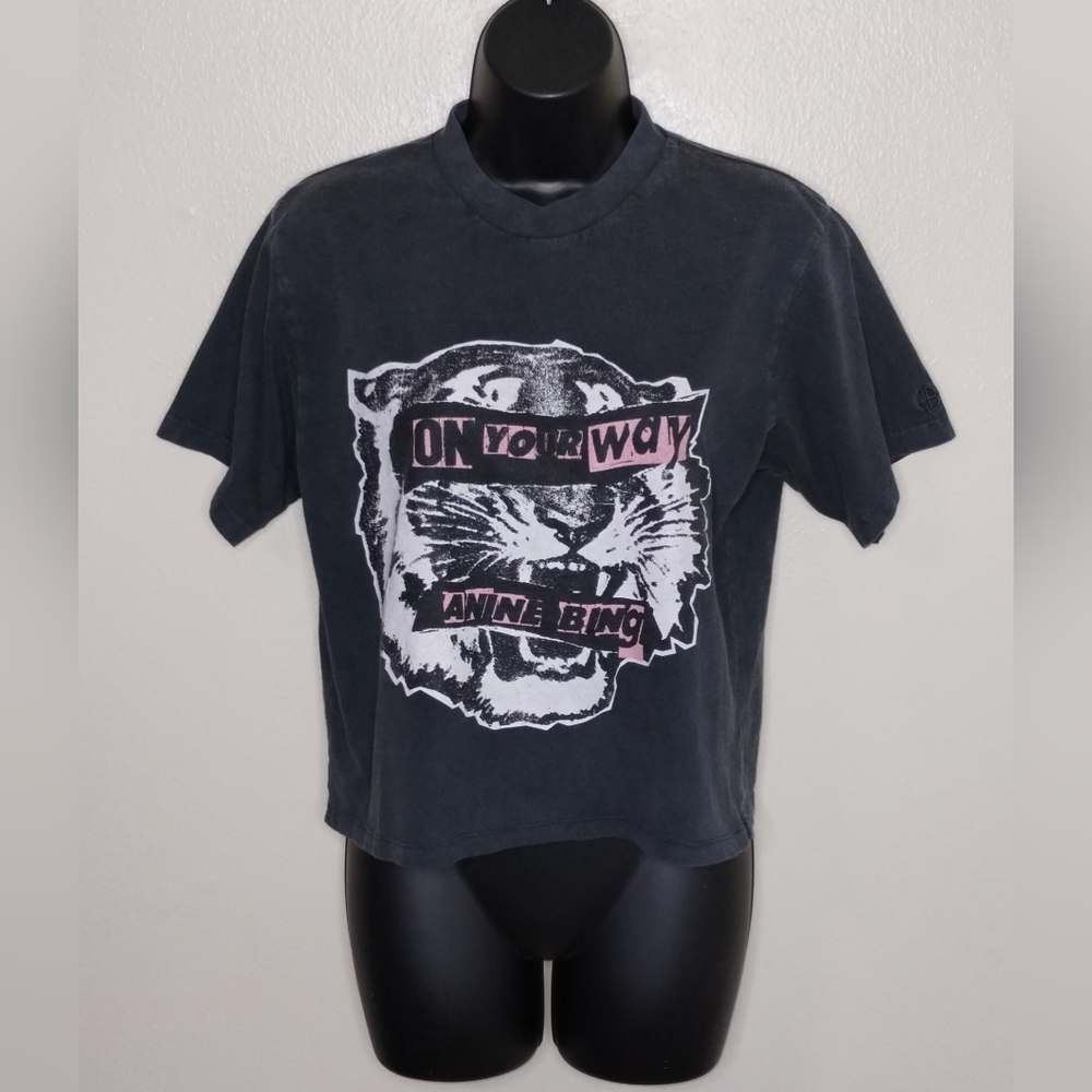 ANINE BING Muse Tiger Women's Small T-shirt Crop Black Oversized Designer Rock